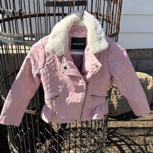 Urban Republic Light Pink Quilted Kids Jacket with Faux Fur Collar-Vegan Leather
